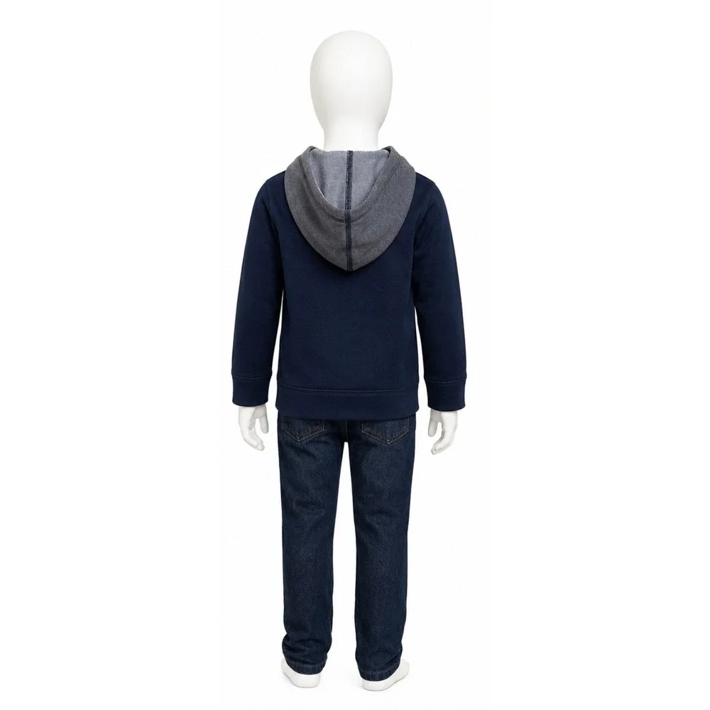 OshKosh Boys Zip Up Hoodie Navy Blue Gray Logo Sweatshirt Toddler Size 4T